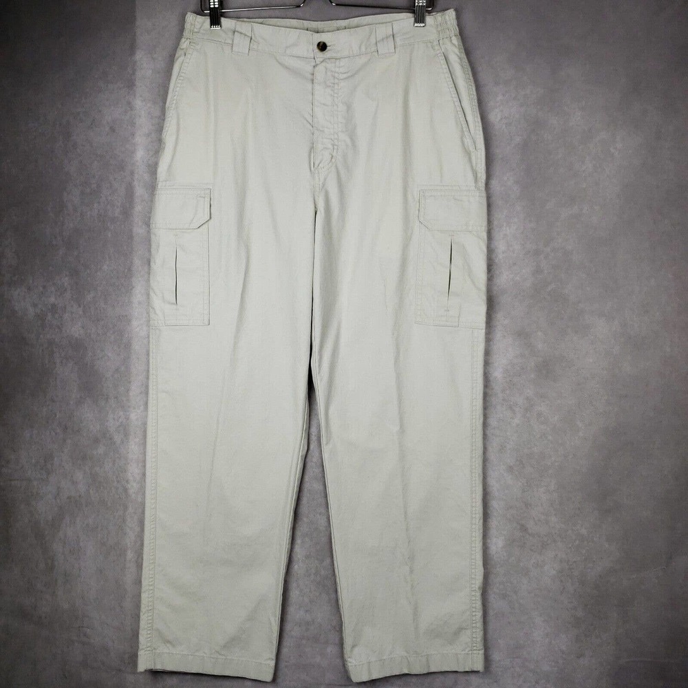 LL Bean Chino Cargo Pants Comfort Waist 100% Cotton Beige 33 x 29